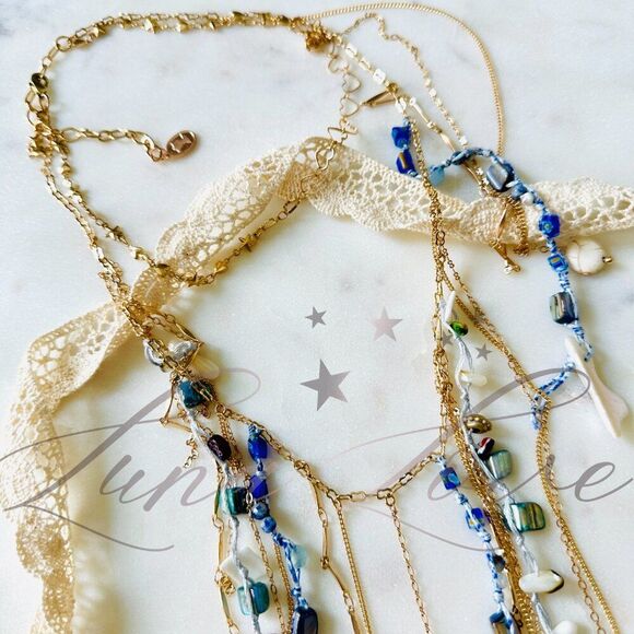 FREE PEOPLE x Ariana Ost Layered Gold Necklace In Gemstones - EXCLUSIVE! - Picture 5 of 6